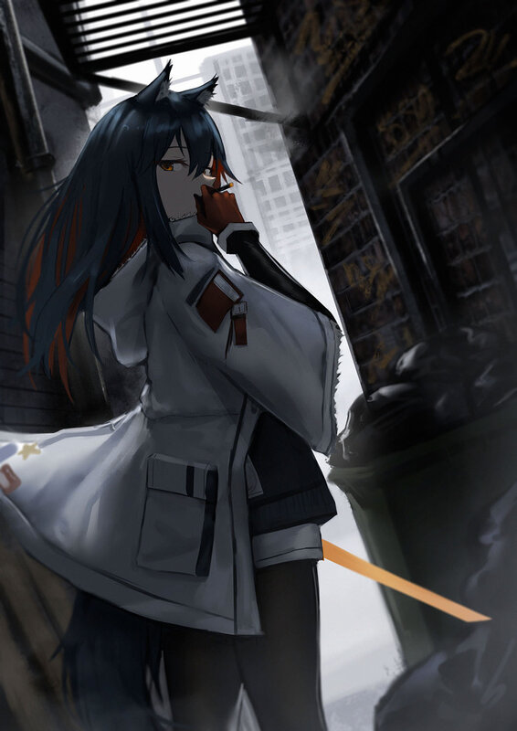 Anime Character Smoking — Gray, Dramatic