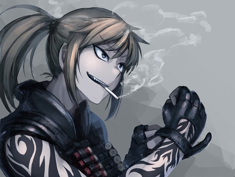 Anime Character Smoking — Gray, Serious