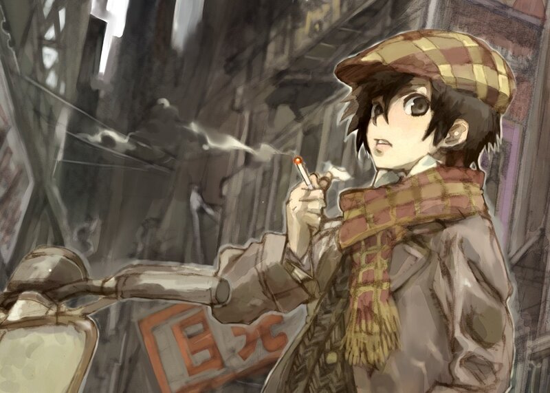 anime character smoking in alley