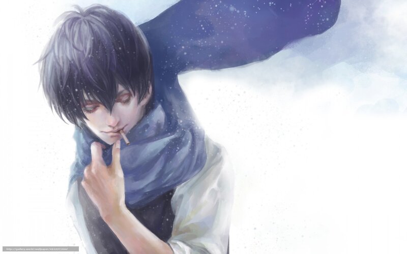 anime character smoking in snow