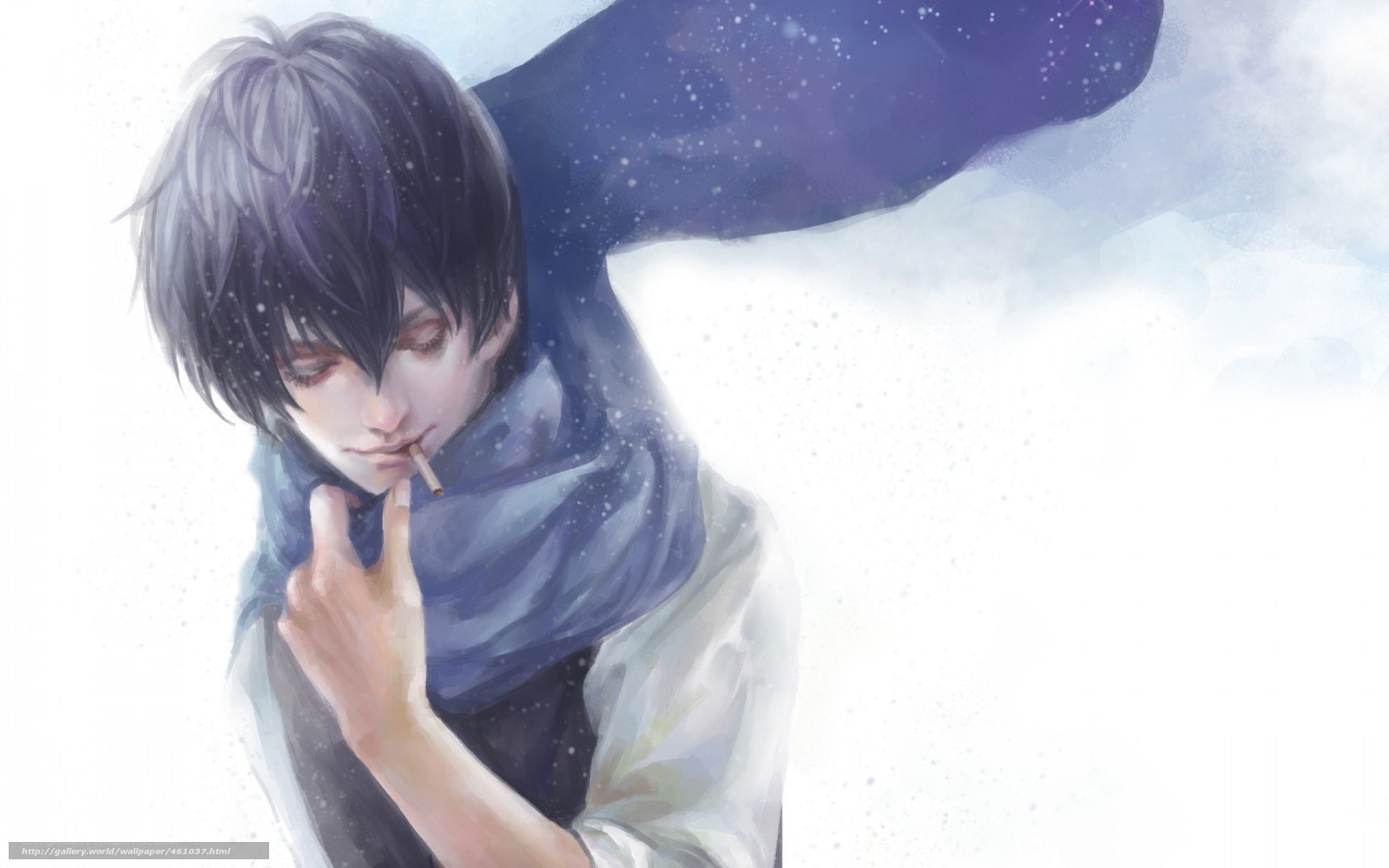 anime character smoking in snow
