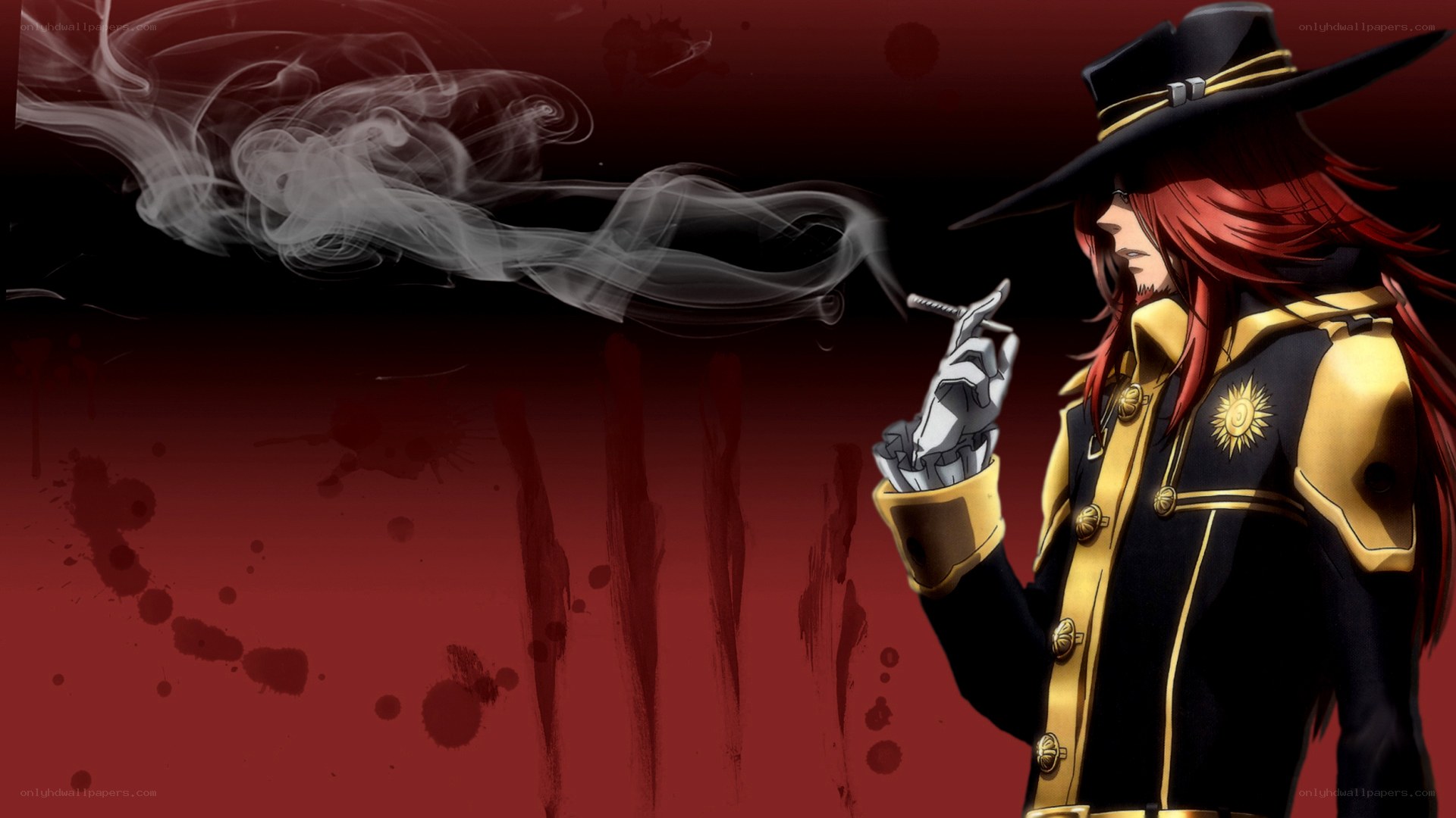 Anime character smoking in uniform