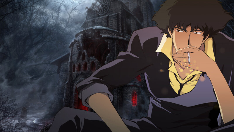 Anime character smoking near castle