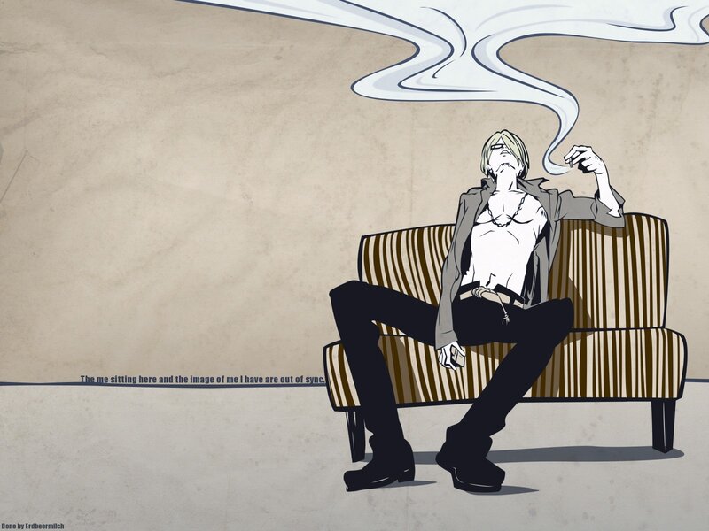 Anime character smoking on couch