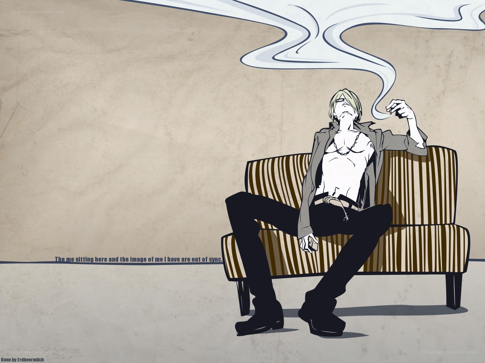 Anime character smoking on couch