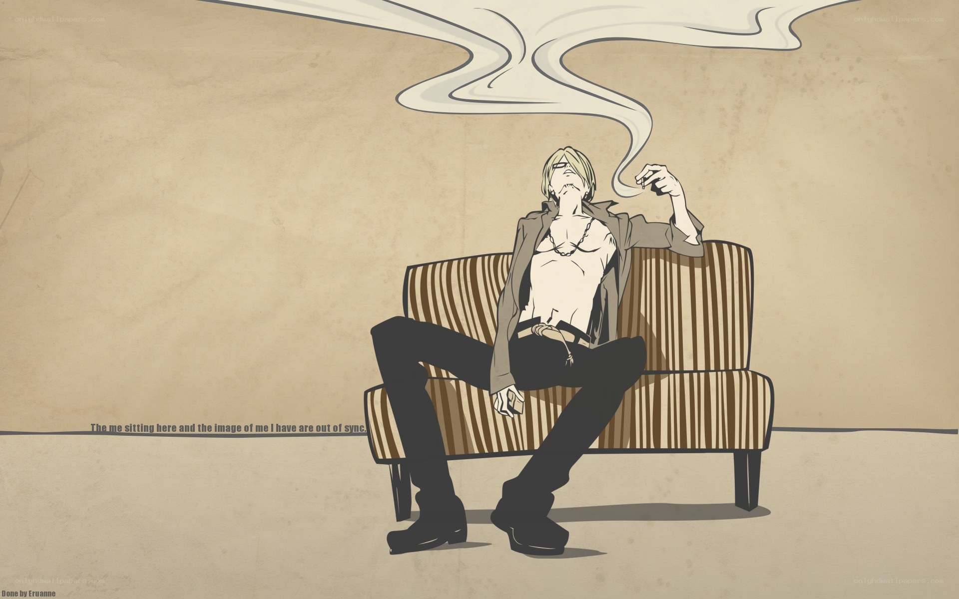 anime character smoking on couch