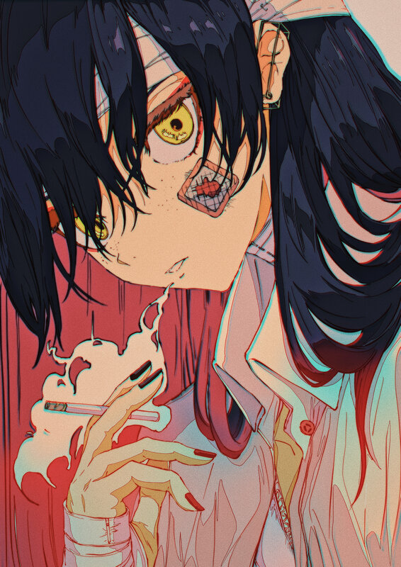 Anime Character Smoking — Red, Dramatic, Manga