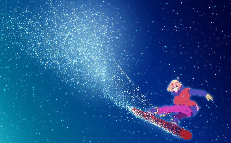 Anime Character Snowboarding — Blue