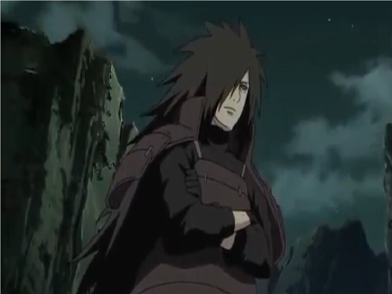Anime Character Standing — Black, Dramatic, Night, Rocky Terrain