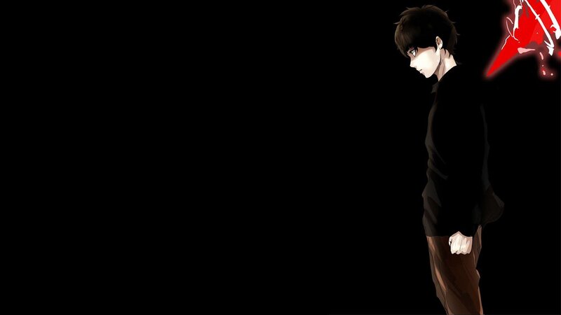 Anime Character Standing — Black, Dramatic, Red Energy
