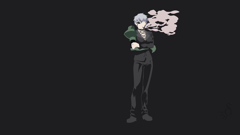Anime Character Standing — Black, Dramatic, Smoke