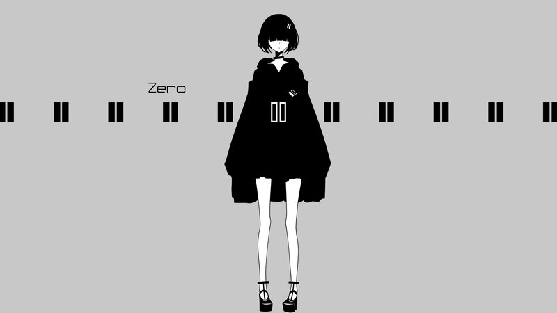 Anime Character Standing — Black, Neutral, Minimalist