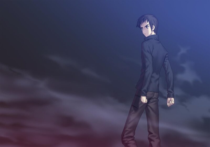 Anime Character Standing — Blue, Dramatic, Night, Clouds