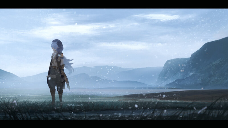 Anime Character Standing — Blue, Serene