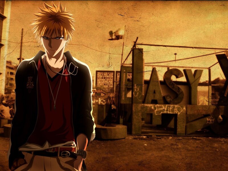 Anime Character Standing — Brown, Dramatic, Sunset, Ruined Building
