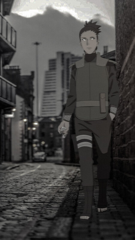 Anime Character Standing — Gray, Dramatic, Night, Cobblestone Street