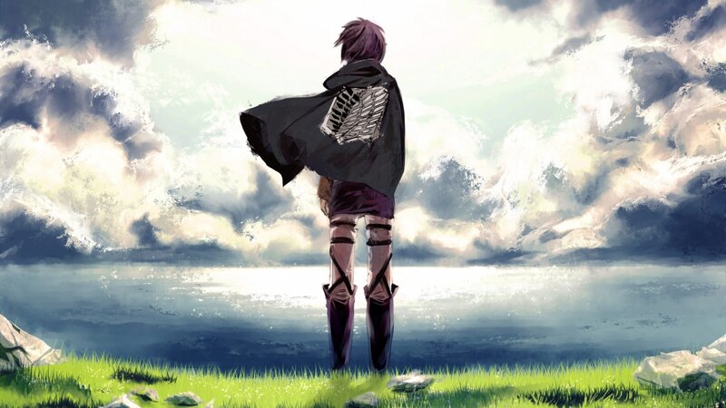 Anime Character Standing — Green, Dramatic, Digital Art, Grass