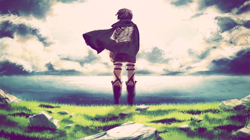 Anime Character Standing — Green, Dramatic, Digital Art