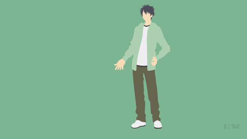 Anime Character Standing — Green, Neutral, Vector Art