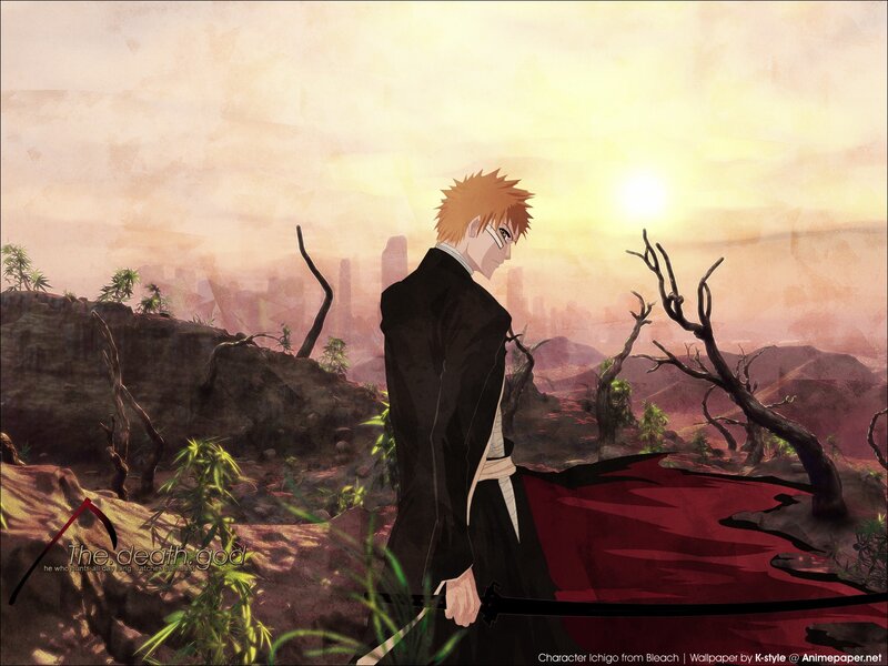 Anime Character Standing — Orange, Dramatic, Sunset, Desert Landscape