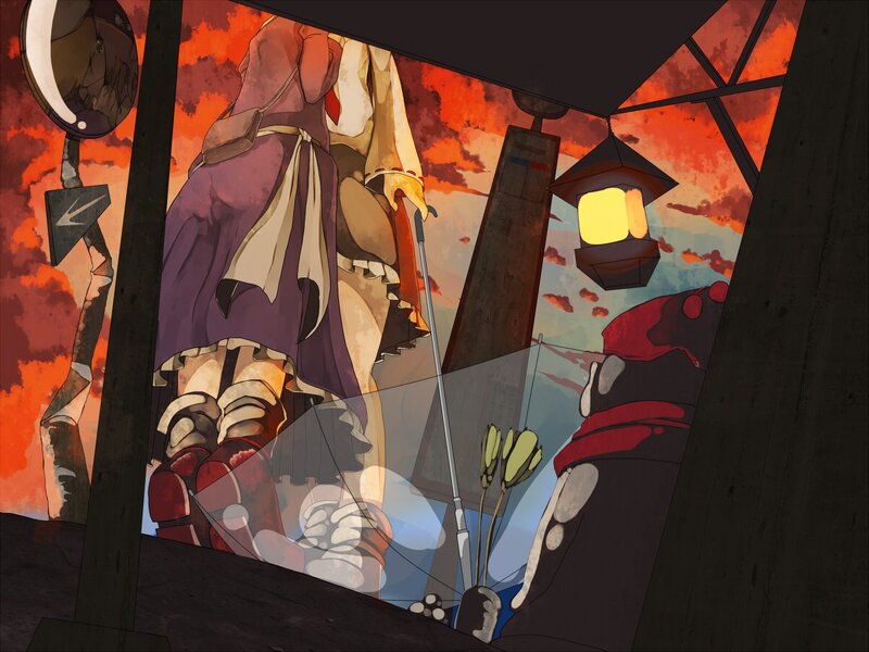Anime Character Standing — Orange, Dramatic, Sunset, Digital Art, Lantern