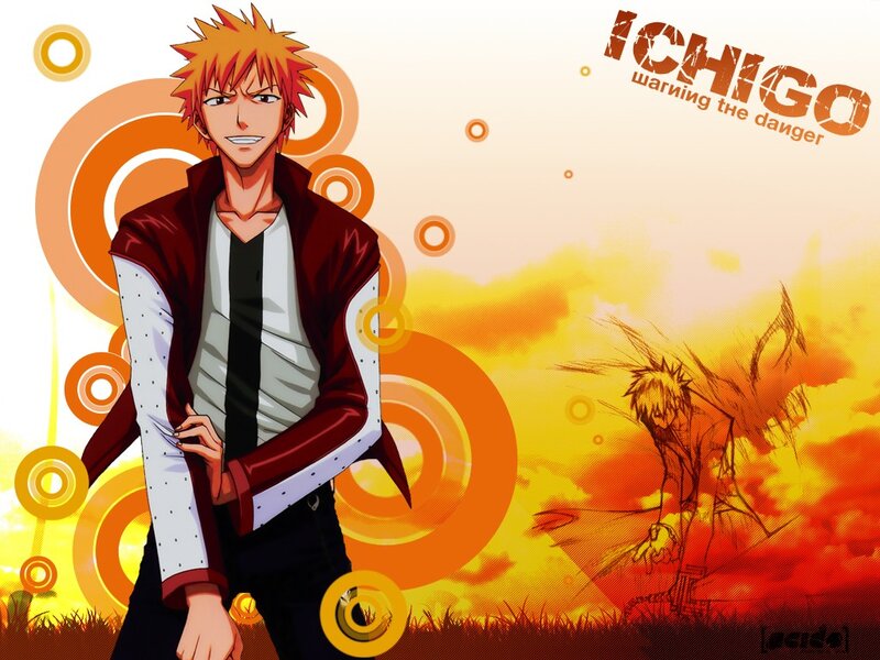 Anime Character Standing — Orange, Dramatic, Sunset, Grass