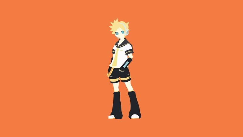 Anime Character Standing — Orange, Neutral, Headphones