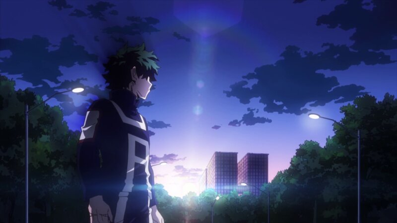 Anime Character Standing — Purple, Dramatic, Sunset, Streetlights