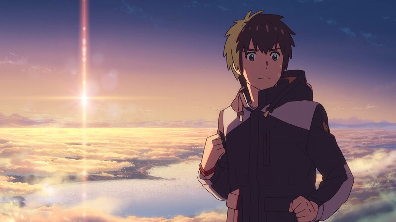 Anime Character Standing — Purple, Dramatic, Sunset