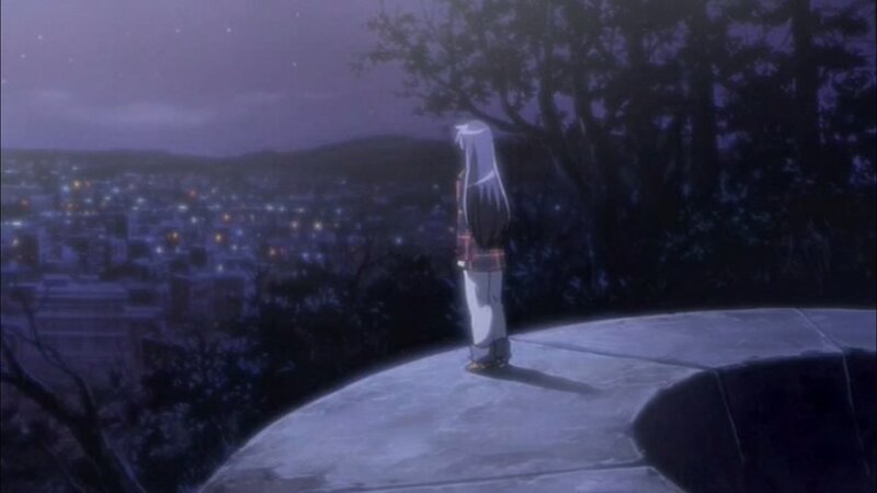 Anime Character Standing — Purple, Serene, Night