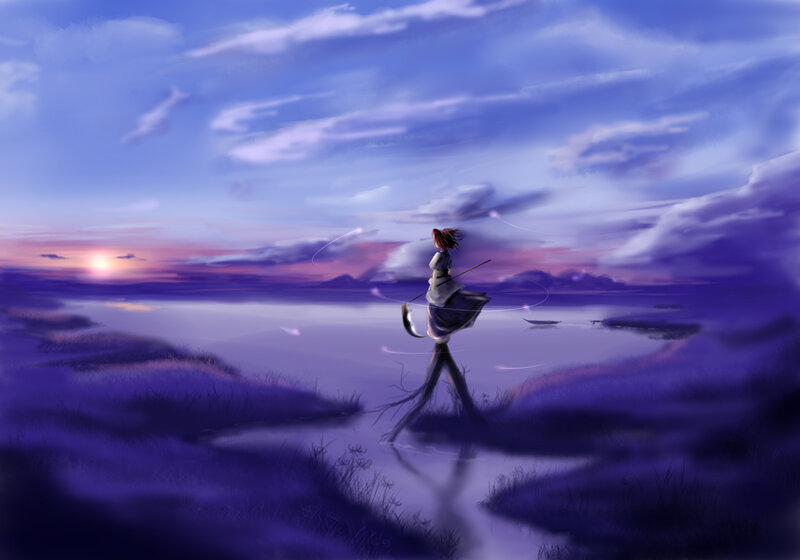 Anime Character Standing — Purple, Serene