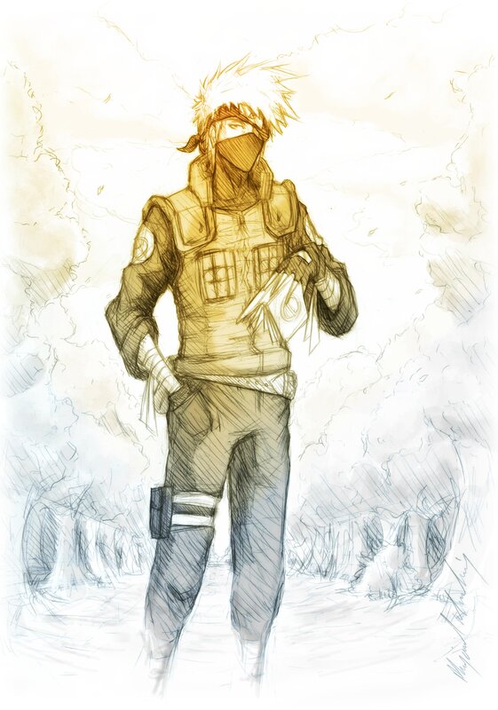 Anime Character Standing — Yellow, Dramatic, Manga, Mask