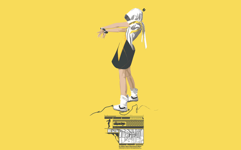 Anime Character Standing — Yellow, Minimalist