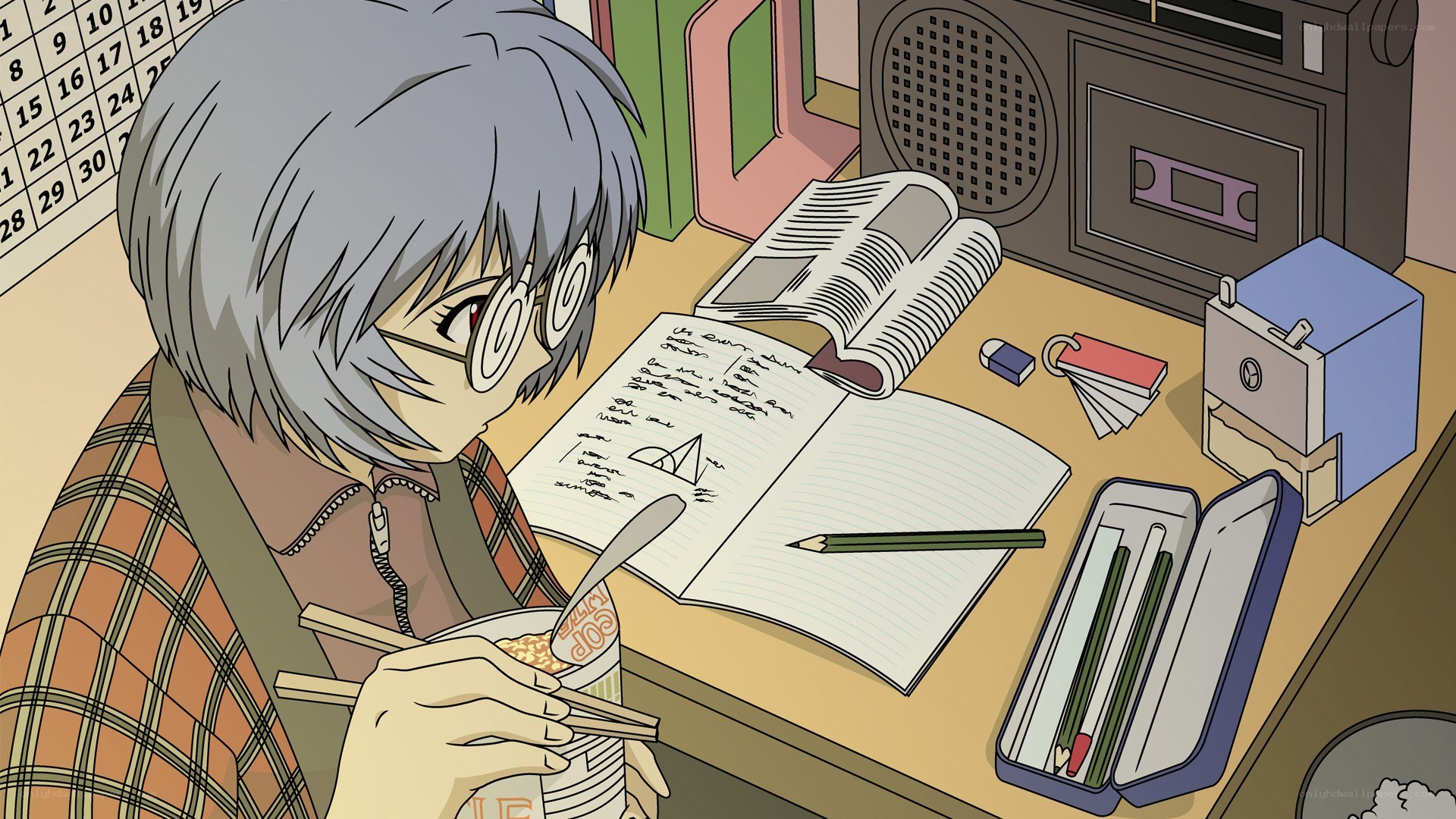 anime character studying at desk