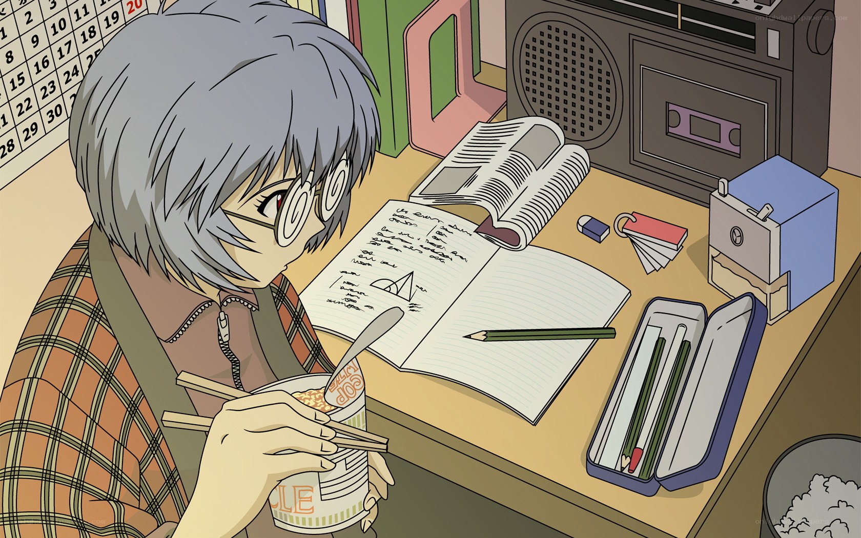 anime character studying at desk