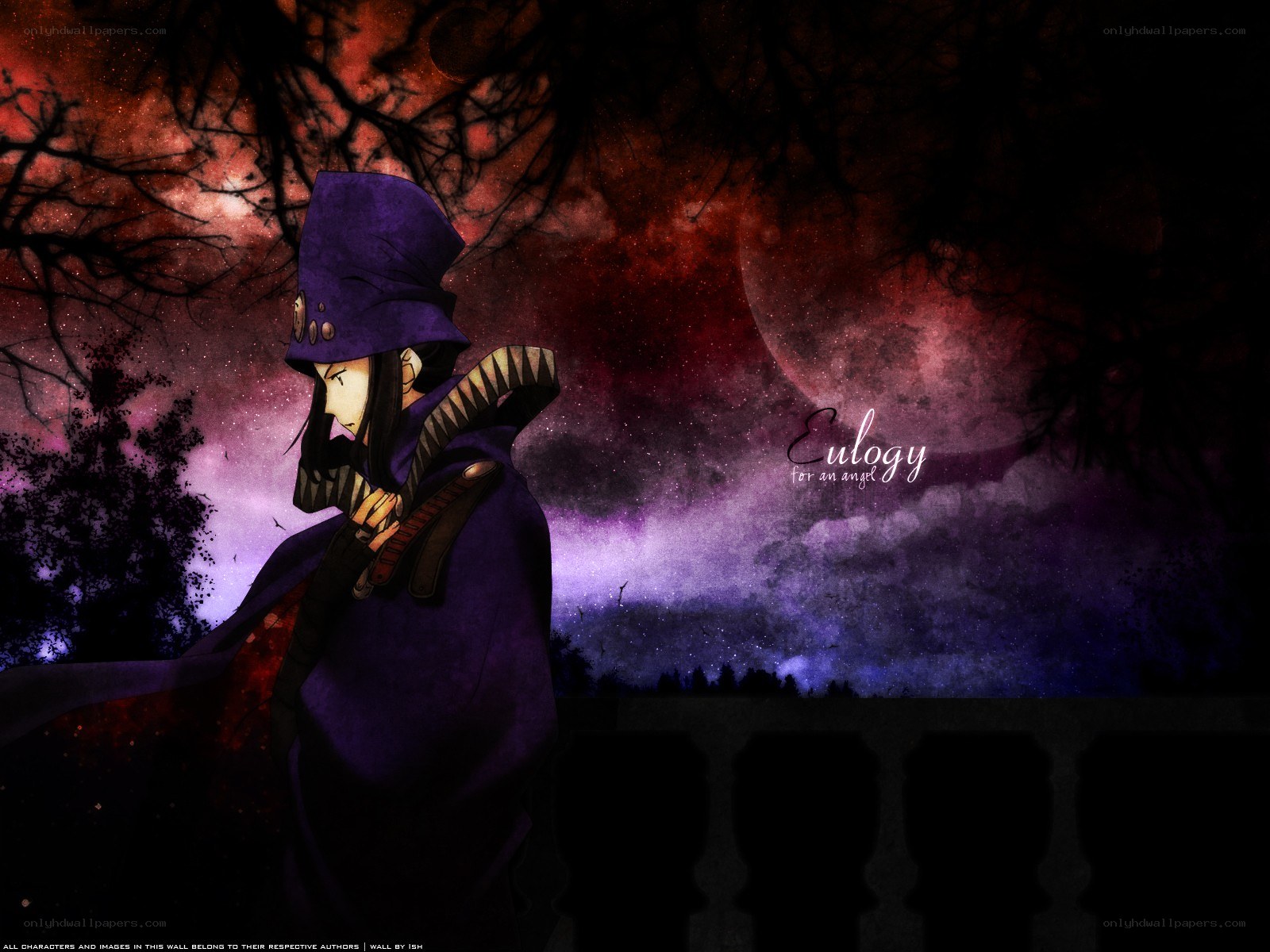 Anime character under a red moon