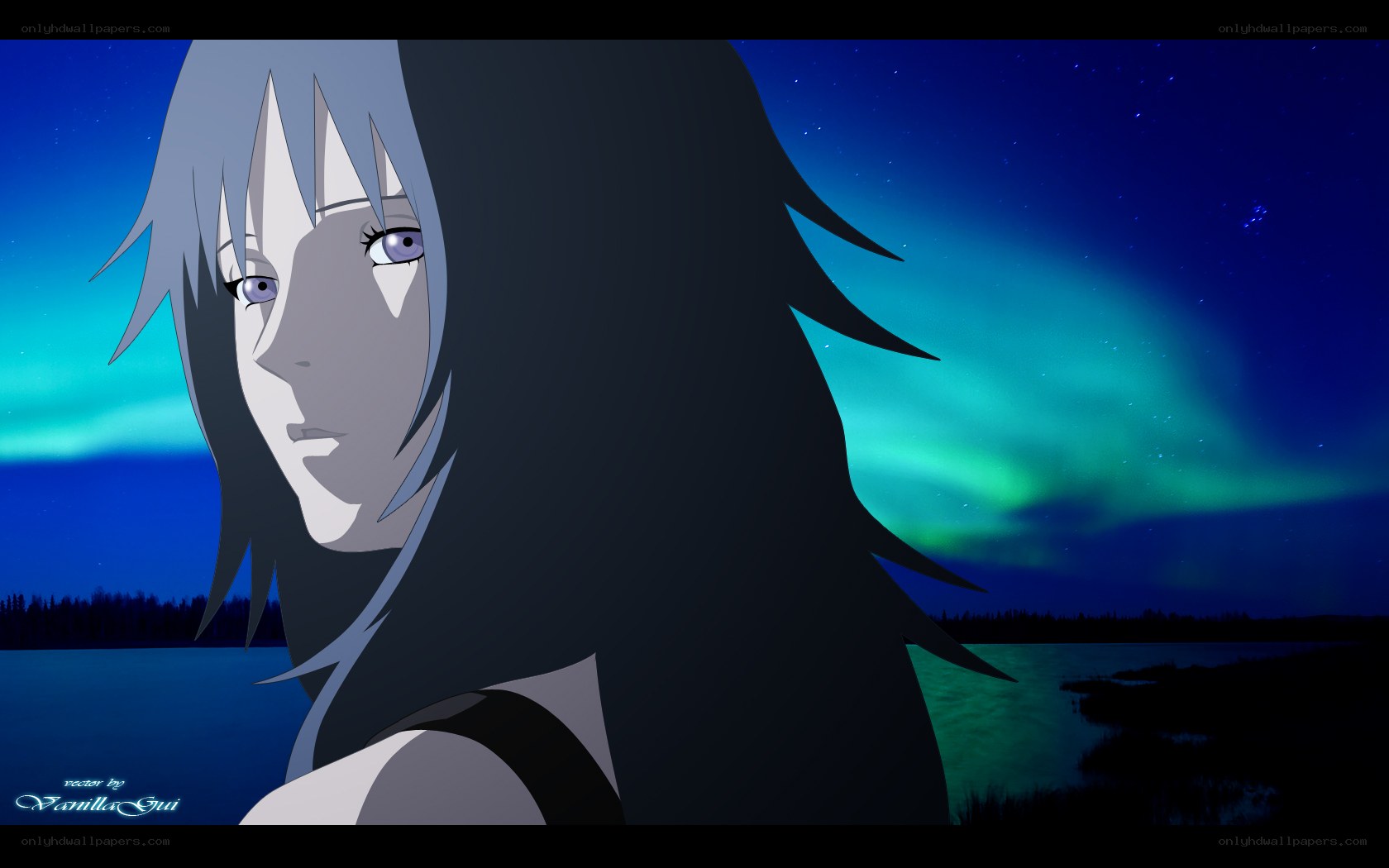 anime character under aurora
