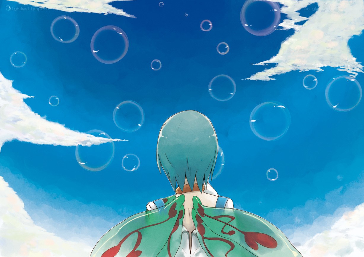 anime character under bubbles