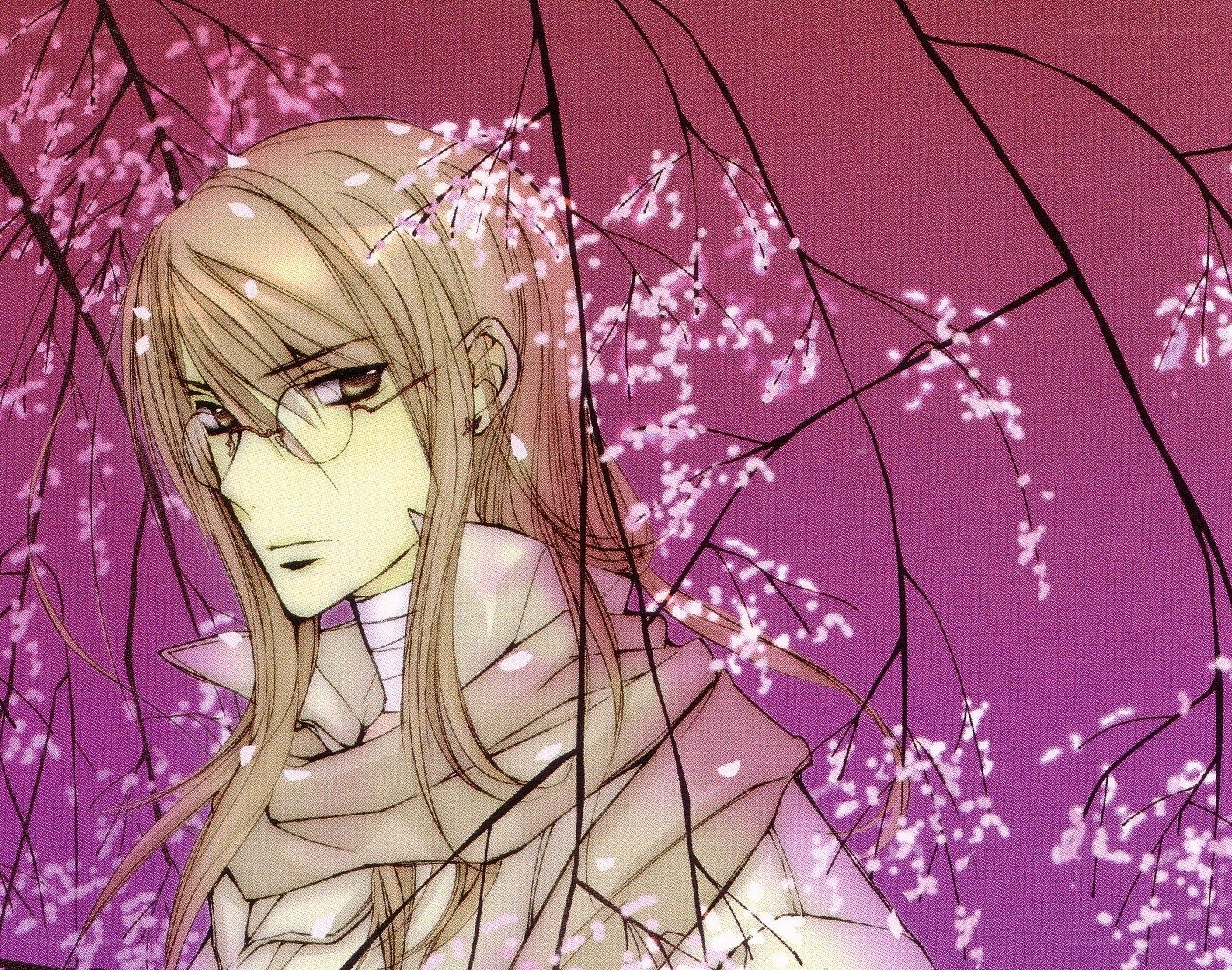 anime character under cherry blossoms