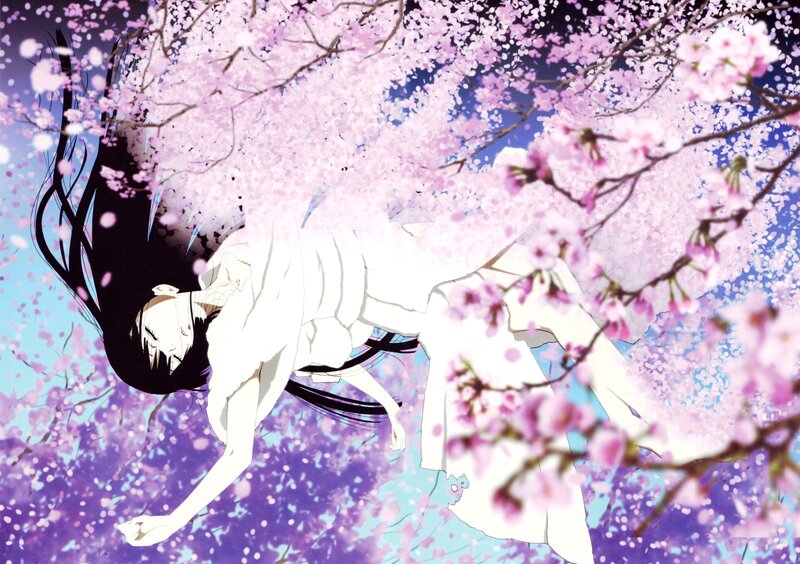 Anime Character under Cherry Blossoms — Pink, Serene, Spring