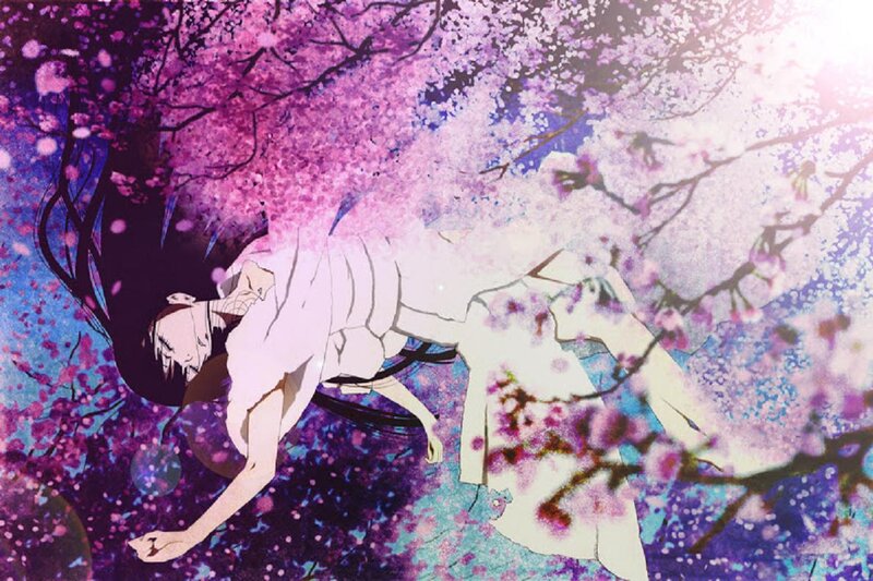 Anime Character under Cherry Blossoms — Purple