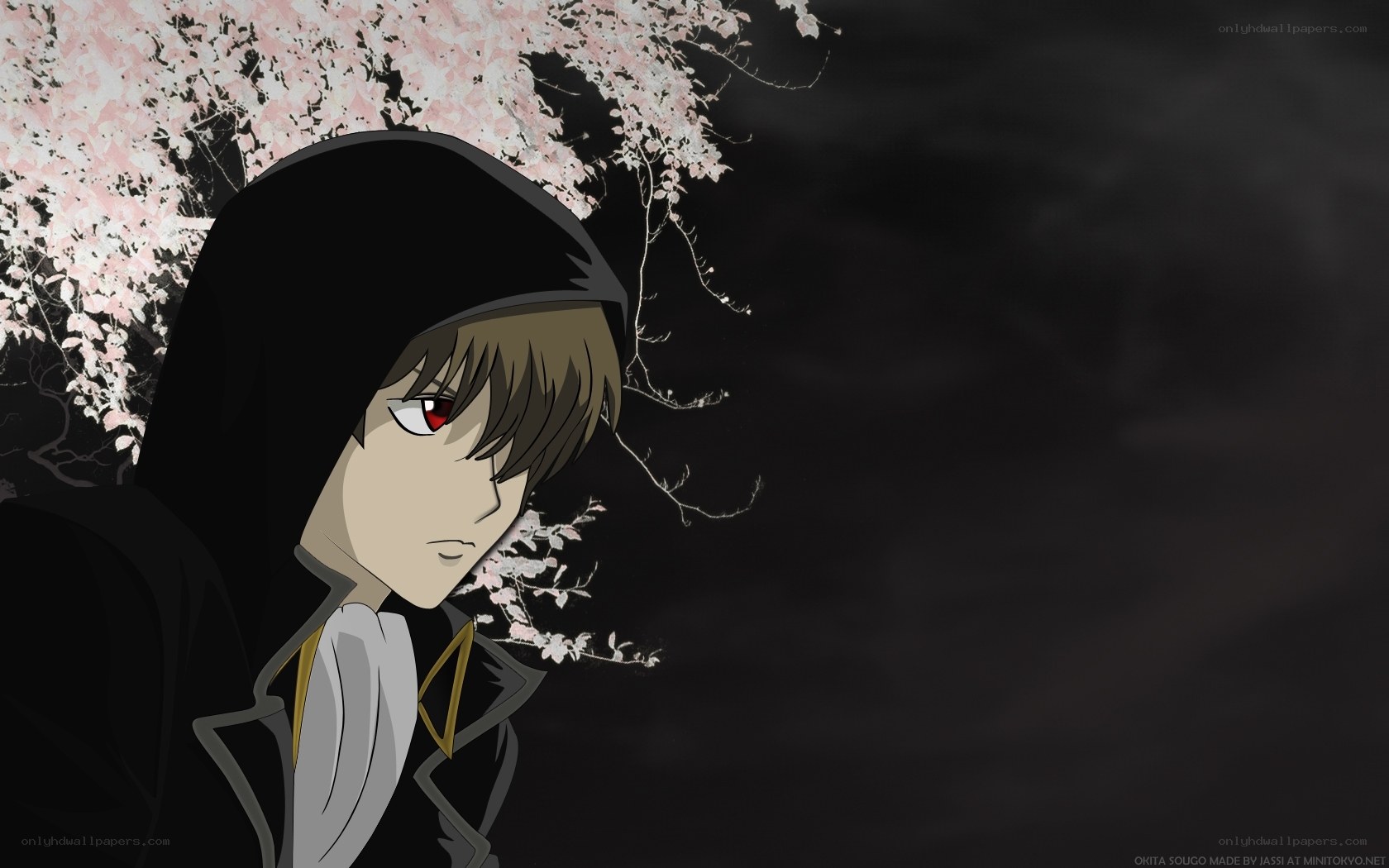 anime character under cherry blossoms