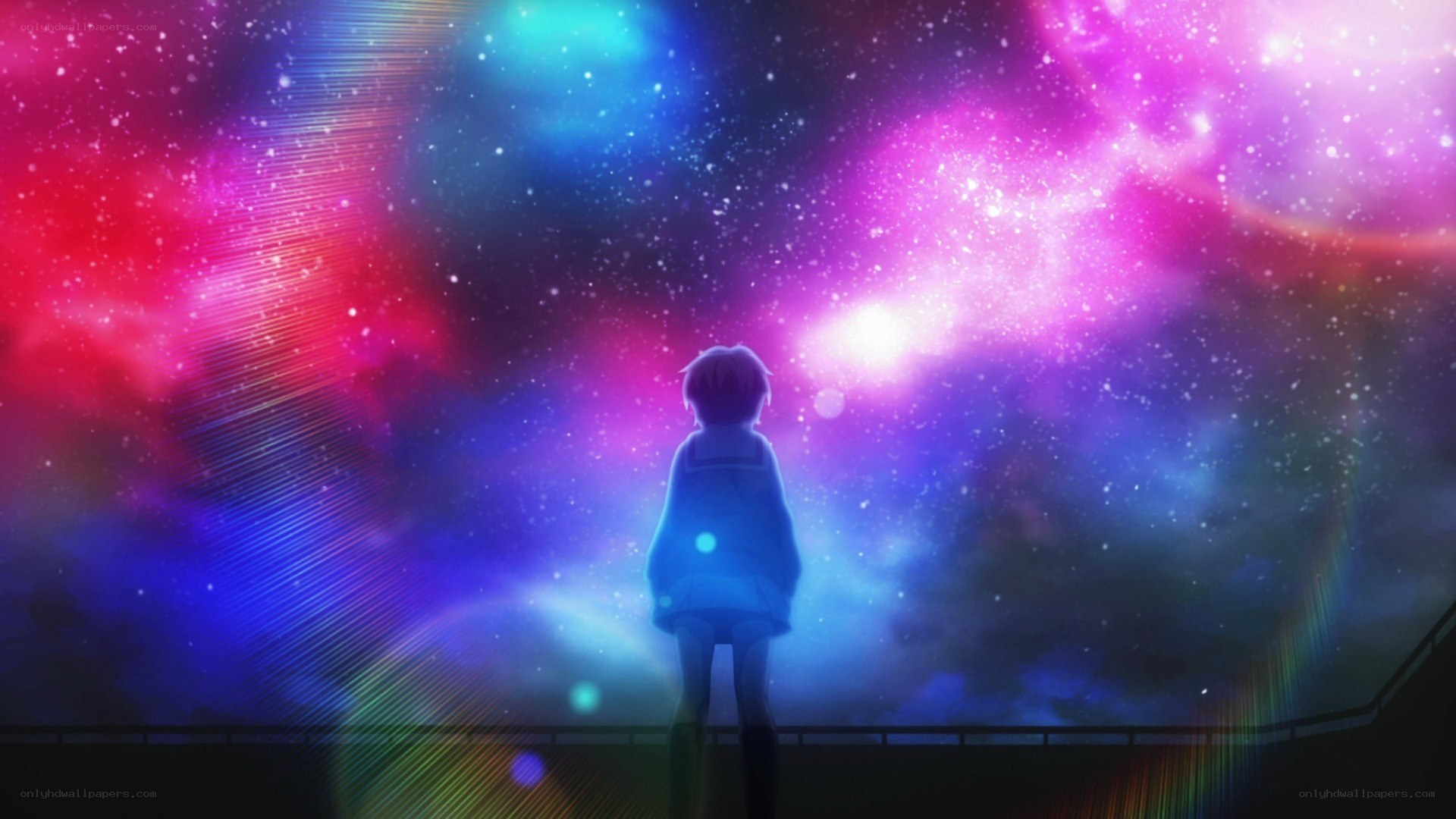 anime character under colorful sky