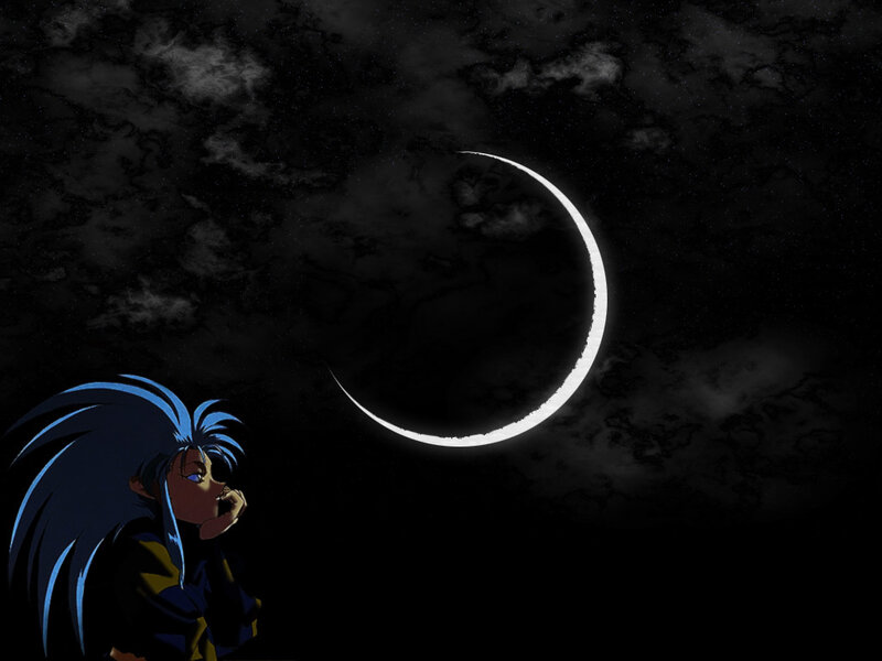 anime character under crescent moon