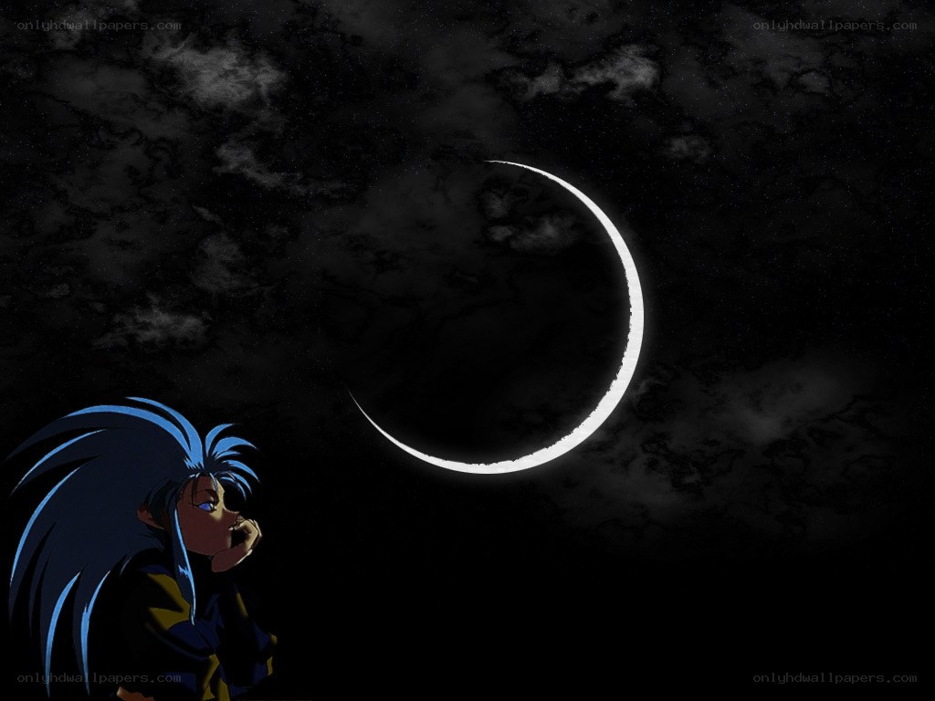 anime character under crescent moon