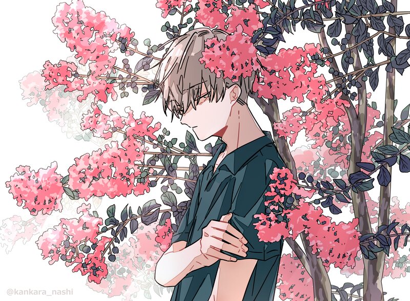 Anime Character under Flowers