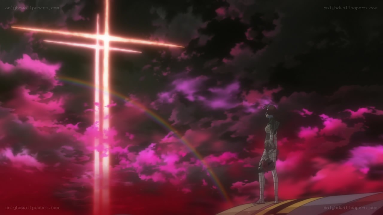 anime character under glowing cross