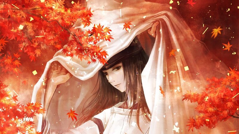 Anime Character under Maple Leaves