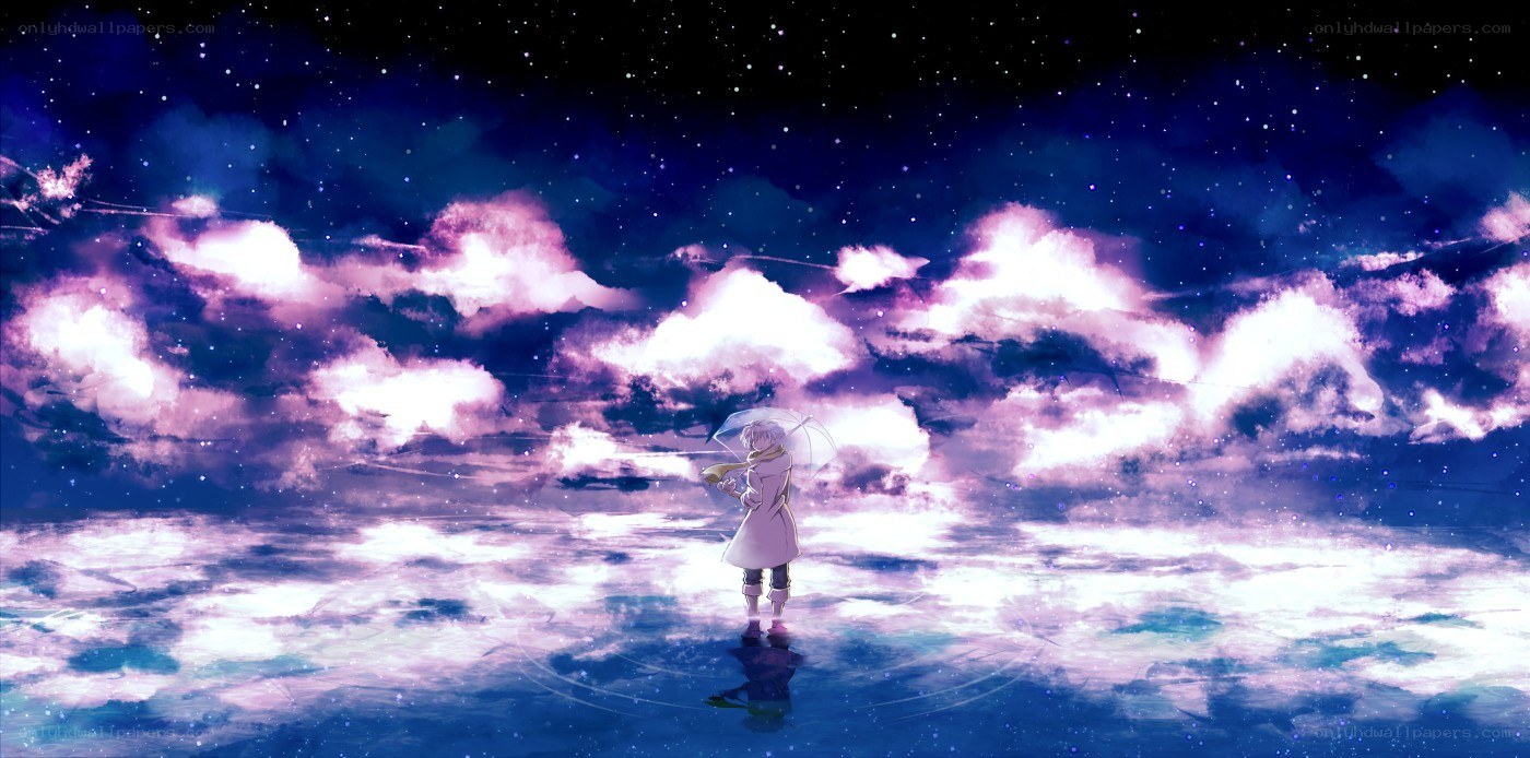 Anime character under starry sky