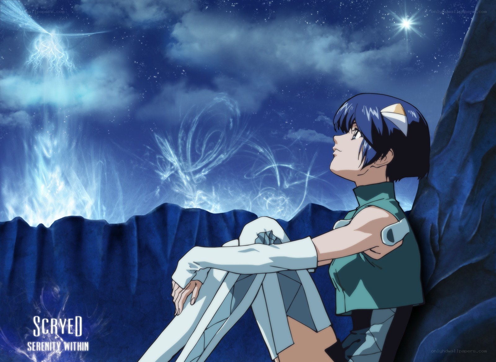 Anime character under starry sky